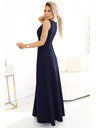 numoco MIRA Elegantne maxi obleke s prekrižanim izrezom in razporkom - temno modre