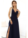 numoco MIRA Elegantne maxi obleke s prekrižanim izrezom in razporkom - temno modre