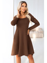 numoco IVANA udobne trapezne obleke z izrezom in dolgimi rokavi - čokoladne
