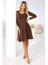 numoco IVANA udobne trapezne obleke z izrezom in dolgimi rokavi - čokoladne