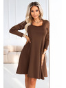 numoco IVANA udobne trapezne obleke z izrezom in dolgimi rokavi - čokoladne