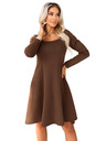 numoco IVANA udobne trapezne obleke z izrezom in dolgimi rokavi - čokoladne