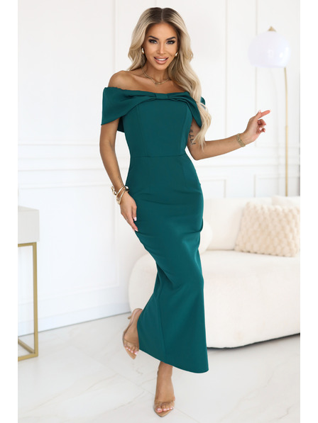 numoco Zapeljive midi obleke z pentjo pri izrezu - steklenozelene