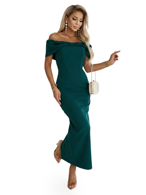 numoco Zapeljive midi obleke z pentjo pri izrezu - steklenozelene