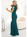 numoco IRINA osupljive dolge šaty z brokatom, izrezom V in razporkom - stekleničasto zelene