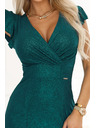 numoco IRINA osupljive dolge šaty z brokatom, izrezom V in razporkom - stekleničasto zelene