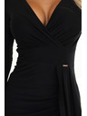 numoco Elegantne dolge šaty z zavihajočim izrezom in razporkom - črne