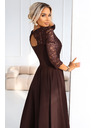 numoco AMBER elegantne dolge čipkaste šaty z izrezom - čokoladne