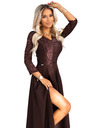 numoco AMBER elegantne dolge čipkaste šaty z izrezom - čokoladne