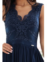 numoco LEA dolge elegantne maxi šaty z čipkastim zgornjim delom in razporkom - temno modre