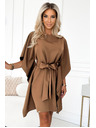 numoco SOFIA metuljaste šaty z vezavo v pasu - cappuccino