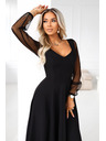 numoco LORETTA edinstvene dolge šaty s tančicami in izrezom - črne