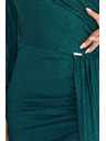 numoco Bleščeče maxi šaty na eno rameno z asimetričnimi rokavi in razporkom - stekleničasto zelena