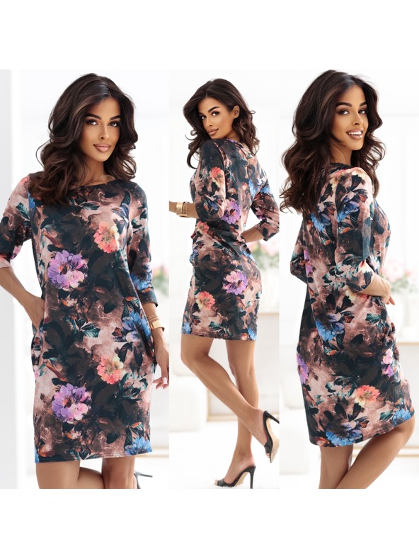 numoco JOLA nadměrné šaty s kapsami - čokoládový odstín s květinovým vzorem