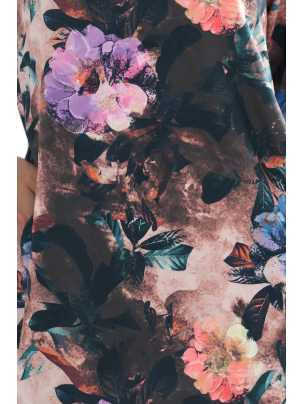 numoco JOLA nadměrné šaty s kapsami - čokoládový odstín s květinovým vzorem