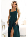 numoco AURELIA dolge obleke z razporkom na nogi in diamantnim izrezom - steklenozelene