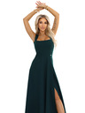 numoco AURELIA dolge obleke z razporkom na nogi in diamantnim izrezom - steklenozelene
