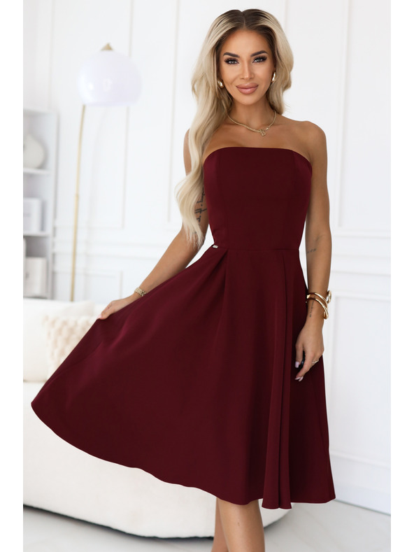 numoco VIVIENNE Korzet razširjene midi obleke za posebne priložnosti - vinsko rdeče