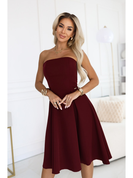 numoco VIVIENNE Korzet razširjene midi obleke za posebne priložnosti - vinsko rdeče