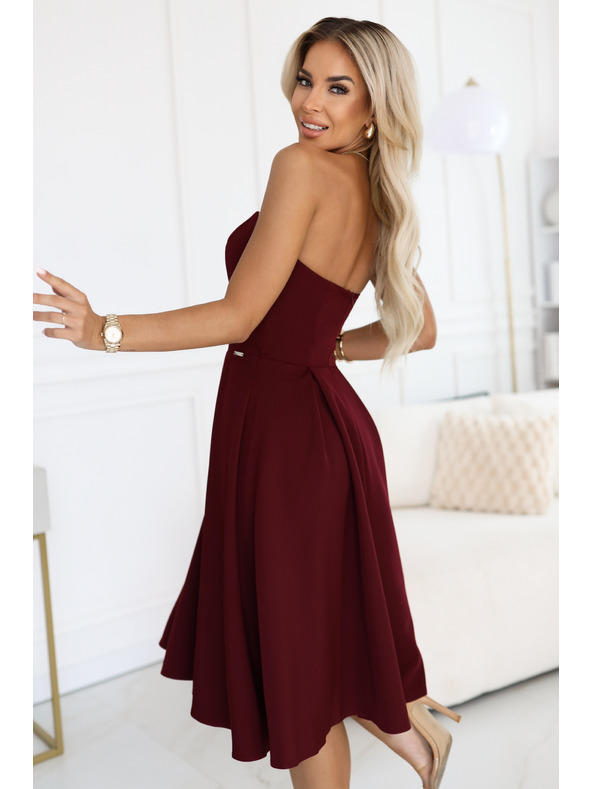 numoco VIVIENNE Korzet razširjene midi obleke za posebne priložnosti - vinsko rdeče