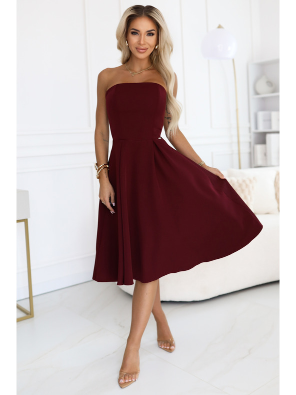 numoco VIVIENNE Korzet razširjene midi obleke za posebne priložnosti - vinsko rdeče