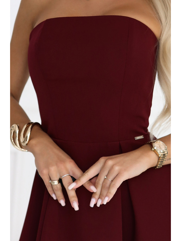 numoco VIVIENNE Korzet razširjene midi obleke za posebne priložnosti - vinsko rdeče