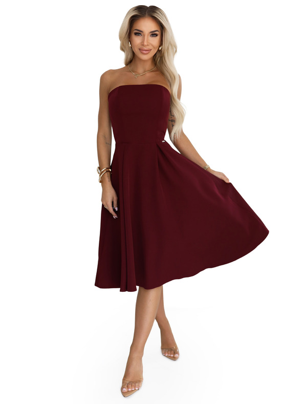 numoco VIVIENNE Korzet razširjene midi obleke za posebne priložnosti - vinsko rdeče