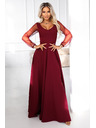 numoco LORETTA edinstvene dolge obleke s til rokavi in izrezom - vinsko rdeče