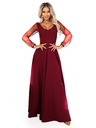 numoco LORETTA edinstvene dolge obleke s til rokavi in izrezom - vinsko rdeče