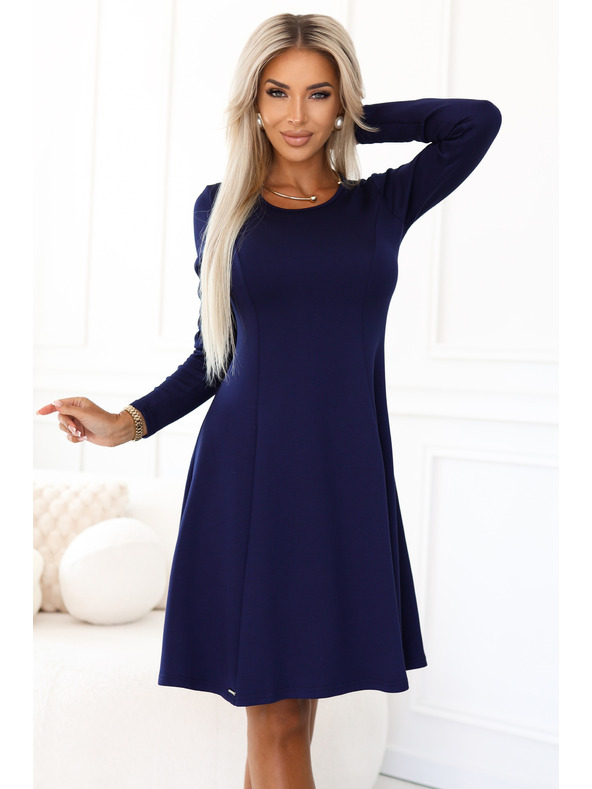 numoco Udobne trapezne obleke z dolgimi rokavi - temno modre