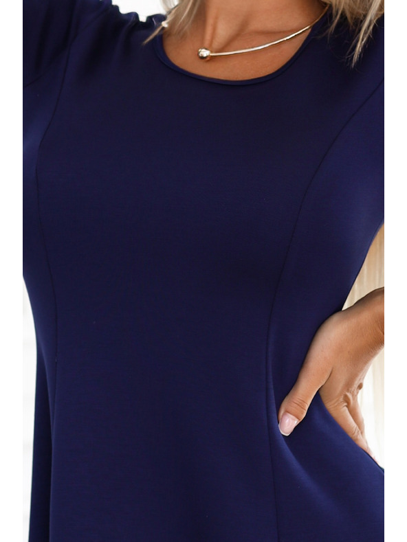 numoco Udobne trapezne obleke z dolgimi rokavi - temno modre