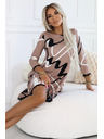numoco Trapezne pletene obleke s čipko - bež z črno-belim vzorcem