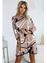 numoco Trapezne pletene obleke s čipko - bež z črno-belim vzorcem