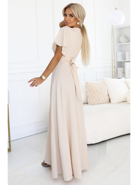 numoco JENNIFER dolge obleke z razporkom na nogi, rokavi in izrezom - bež