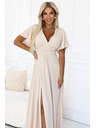 numoco JENNIFER dolge obleke z razporkom na nogi, rokavi in izrezom - bež