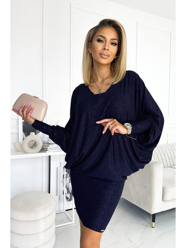 numoco Netopirske obleke z izrezom - temno modra s svetlečimi detajli