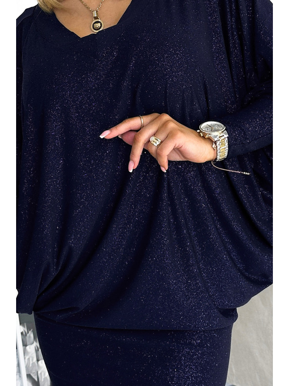 numoco Netopirske obleke z izrezom - temno modra s svetlečimi detajli