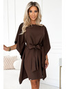 numoco SOFIA Metuljaste obleke z vezavo v pasu - čokoladna barva
