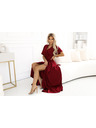 numoco JENNIFER dolge obleke z razporkom na nogavicah, rokavu in izrezom - vinsko rdeča barva