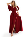 numoco JENNIFER dolge obleke z razporkom na nogavicah, rokavu in izrezom - vinsko rdeča barva
