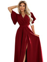 numoco JENNIFER dolge obleke z razporkom na nogavicah, rokavu in izrezom - vinsko rdeča barva