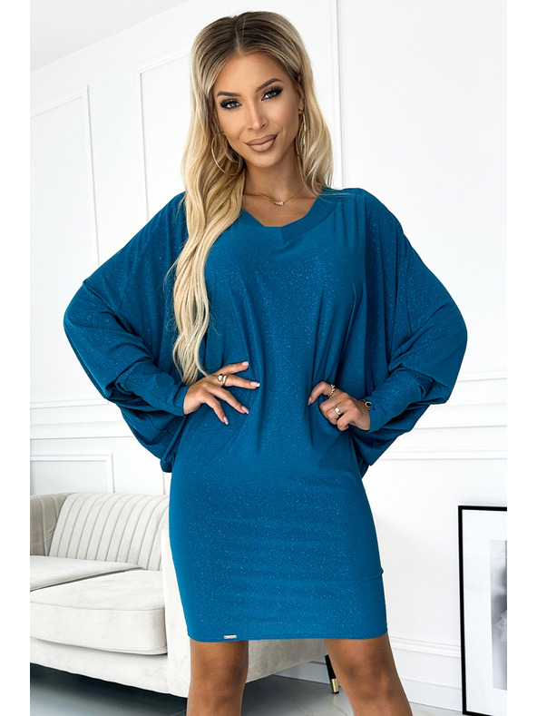 numoco Netopirske obleke z izrezom - morsko modra barva z bleščicami