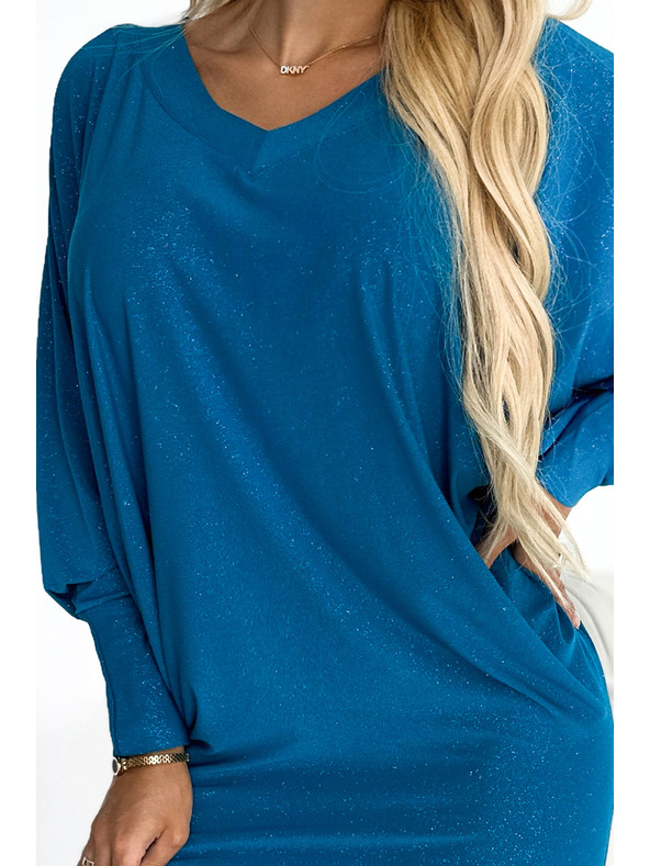 numoco Netopirske obleke z izrezom - morsko modra barva z bleščicami