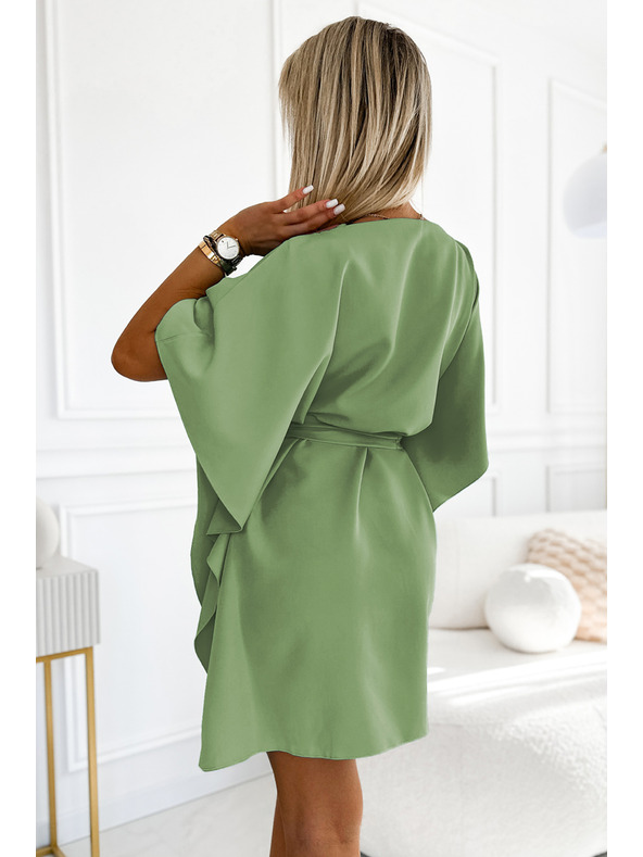 numoco SOFIA Metuljaste obleke z vezavo v pasu - olivna barva