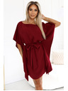 numoco SOFIA Metuljaste obleke z vezavo v pasu - vinsko rdeča barva
