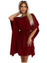 numoco SOFIA Metuljaste obleke z vezavo v pasu - vinsko rdeča barva
