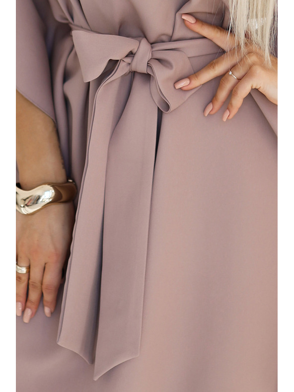 numoco SOFIA Metuljaste obleke z vezavo v pasu - MOCHA MOUSSE