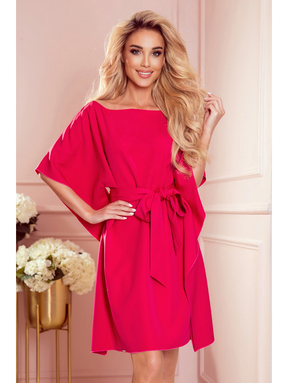 numoco SOFIA Metuljaste obleke z vezavo v pasu - malinasta barva