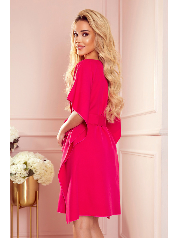 numoco SOFIA Metuljaste obleke z vezavo v pasu - malinasta barva