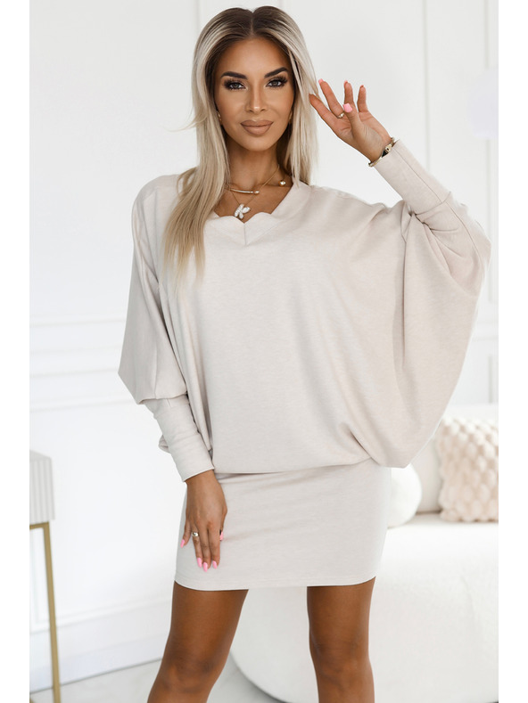 numoco Pulover tople netopirske obleke z izrezom - bež